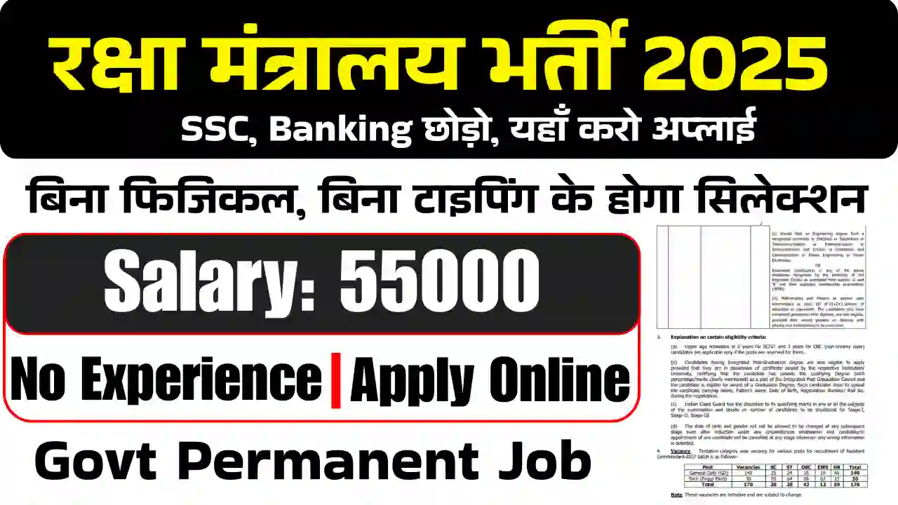 रक्षा मंत्रालय में निकली भर्ती | Indian Coast Guard Recruitment 2025